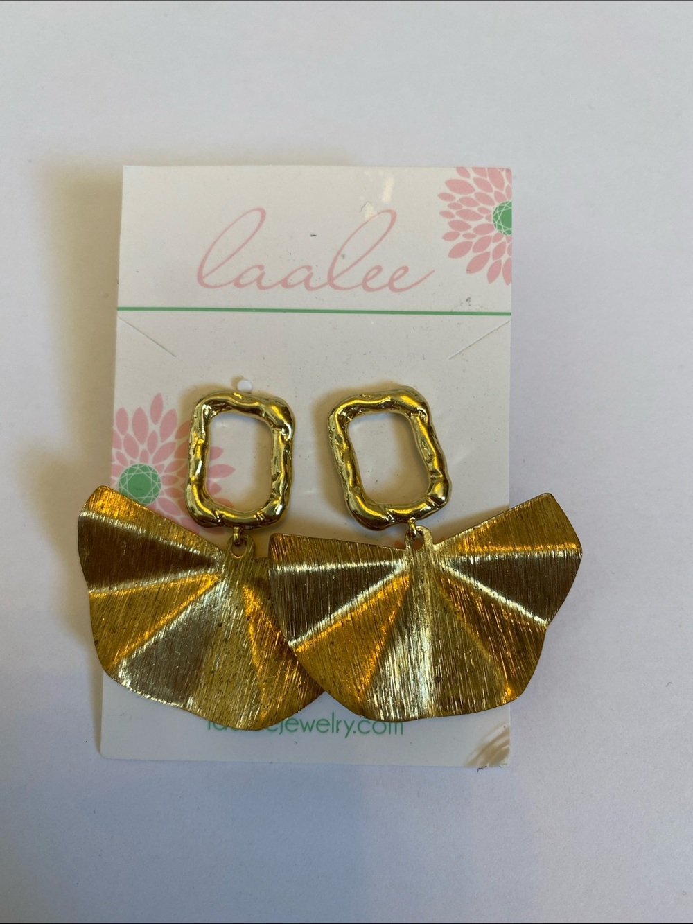 Gold Textured Fan Drop Earrings